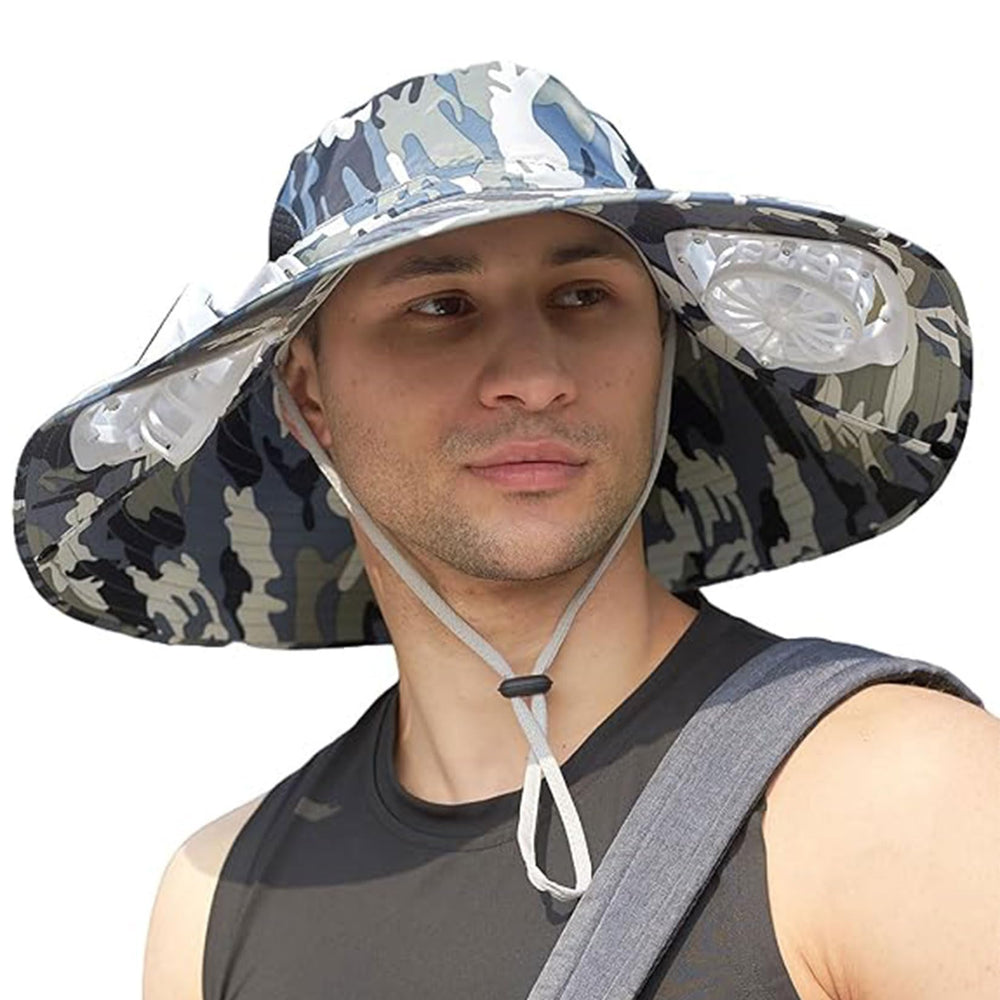 Byrotson men's sun hat with two fans for cooling on sunny outings.