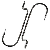 CAJOAUIS offset worm hook set in black finish, sizes 2# to 5/0