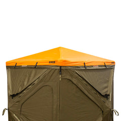 CAGE Blaze Orange Safety Cap on R30 hub blind with quick clips for easy setup