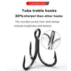Close-up view of CAJOAUIS black round bend treble hook