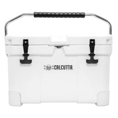Calcutta hard cooler with built-in light and drain plug, ideal for fishing and camping.