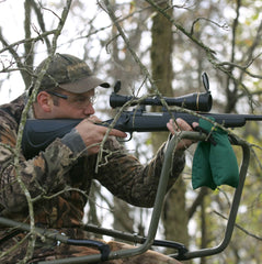 Caldwell Filled Blind Bag fitted to a standard bolt-action rifle in use
