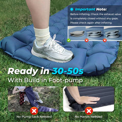 79x27 inch CALMCREST sleeping pad with 4-inch thickness and 6-inch pillow.