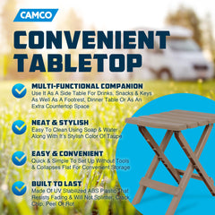 Side-table setup for drinks, snacks, and keys during an outdoor gathering with Camco.