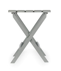Camco 51692 gray Adirondack side table folded for compact storage after a sunny picnic.