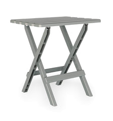 Camco 51692 gray Adirondack side table open, ideal for drinks and snacks at the beach.