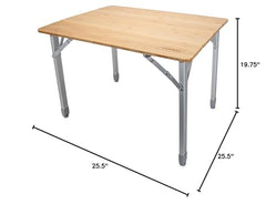 Camco bamboo table folded in its storage bag for convenient transport