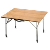 Camco folding table with bamboo top, ideal for RV meals and picnics.