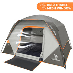 Camel Crown tent's durable stake system stands up to wind and rain.