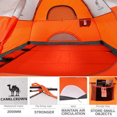 Camel Crown tents ventilation focus—dual-layer top and breathable screens.