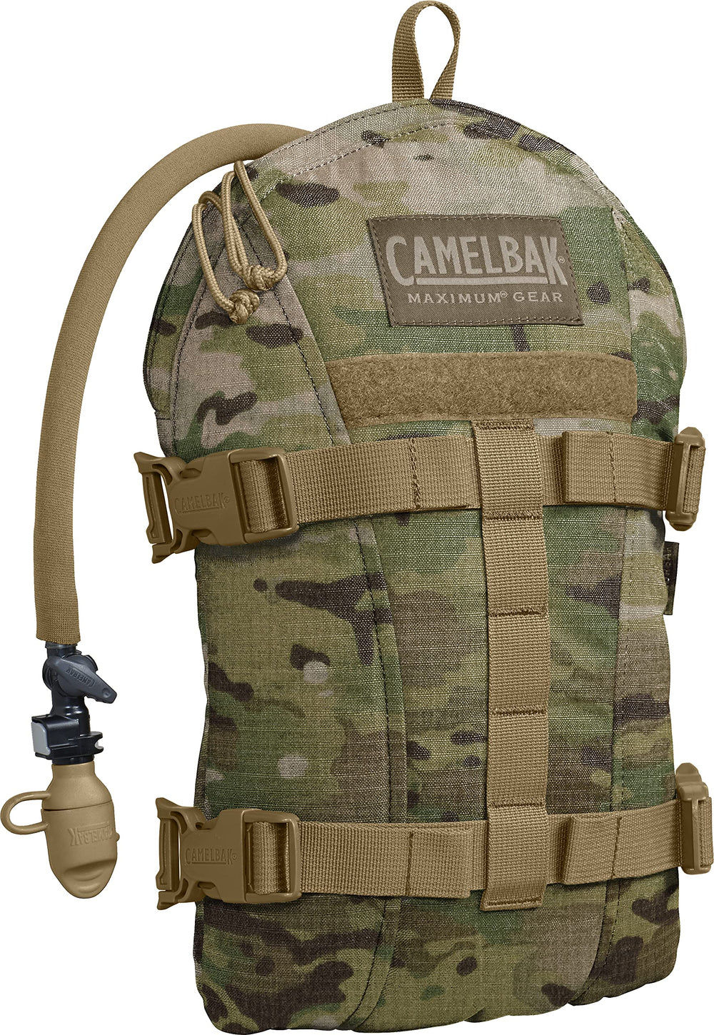 CamelBak Armorbak Multicam backview shows low-profile hydration for mobility