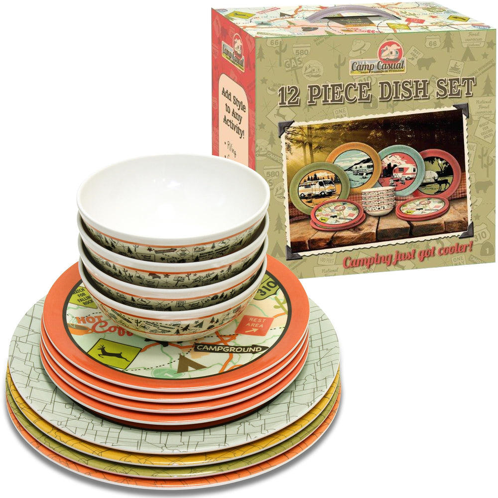 Camp Casual melamine dinner plate 11-inch in bright retro color for camping meals.
