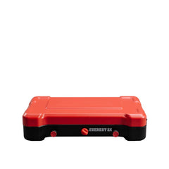Camp Chef Everest 2X cooking surface 215 sq in supports two skillets.