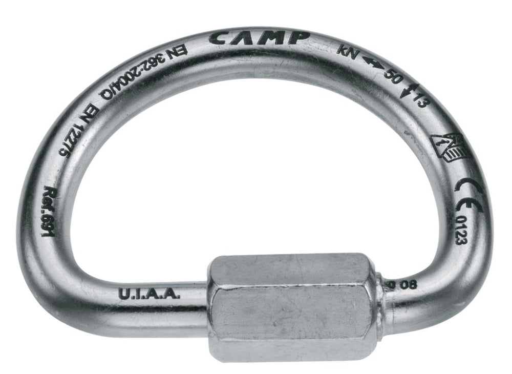 CAMP D Quick Link Steel 10mm closeup shows sturdy stainless steel design for reliable rigging.