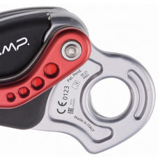 CAMP Druid Pro Descender side profile showing hot-forged aluminum body and stainless internals.