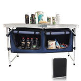 Camp Field folding aluminum table folded compact for travel.