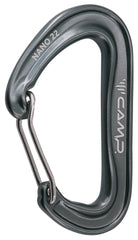 CAMP Nano 22 carabiner gun metal showing compact design and lightweight rope handling.