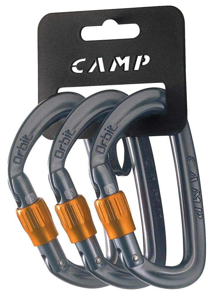 CAMP Orbit Lock carabiner 3-pack in gunmetal ideal for anchors and rigging.
