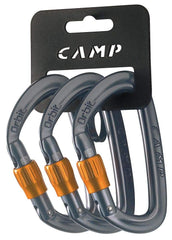 CAMP Orbit Lock carabiner 3-pack in gunmetal ideal for anchors and rigging.