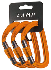CAMP Orbit Lock carabiner 3-pack orange body angle for anchors and rigging