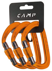 CAMP Orbit Lock carabiner 3-pack orange body angle for anchors and rigging