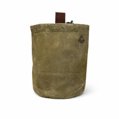 Campcraft Outdoors 2QT bushcraft cookware bag in waxed canvas protects gear in damp outdoor conditions.