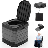 Camperperfect XXL portable toilet shows stable 16.7-inch height for secure campsite seating.