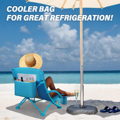 CAMPHILL cooler bag integrated chair for easy chilled drinks.