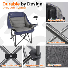 CAMPHILL XL phone-holder chair—hands-free device access during downtime.