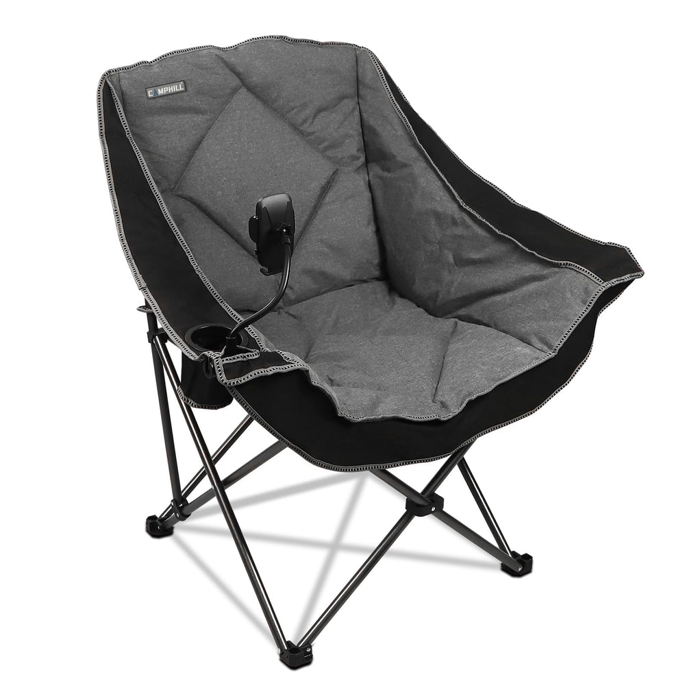 Camphill folding camping chair oversized side view highlights roomy seating for comfortable outdoor lounging.