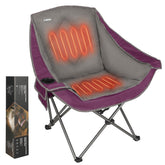 CAMPHILL heated camping chair shows three heat settings for outdoor warmth.