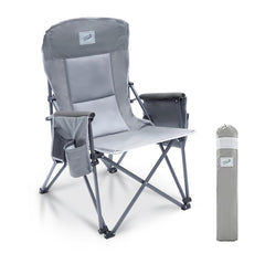 Camphor Designs heavy-duty chair folded, showcasing portable travel-ready seating.