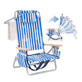 Camphor Designs low-profile reclining beach chair front view shows ergonomic support