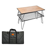 Camping Moon BBQ Grill folding storage rack left view highlights sturdy steel frame for camping organization.