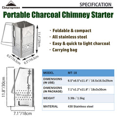 Camping Moon MT-18 side view highlights steel construction for outdoor durability