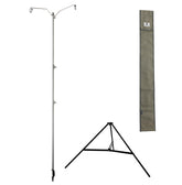 Camping Moon stainless steel lantern pile driver on a tripod stand for reliable outdoor lighting.