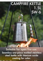 Camping Moon campfire kettle easy grip handle stays cool for safe handling