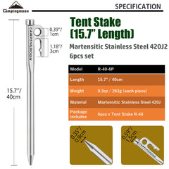 CampingMoon stake 6-pack packaged for anchoring large tents on tough terrain