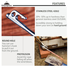 CampingMoon stake in stone ground demonstrates strong grip in hard soil conditions