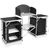 CampLand folding cooking table open with wide work surface for camping meals