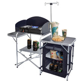 CampLand folding cooking table setup shows sturdy frame for outdoor meal prep and quick use
