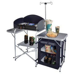 CampLand folding cooking table setup shows sturdy frame for outdoor meal prep and quick use