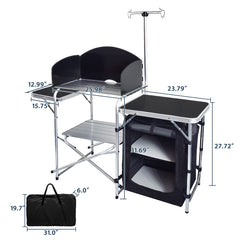 CampLand height-adjustable table demonstrates ergonomic cooking height for comfortable outdoor meals