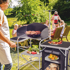 CampLand storage organizer highlights integrated space to keep cookware and tools within reach
