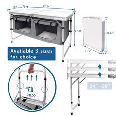 CampLand MDF tabletop with aluminum frame offers durable, stable cooking and dining.