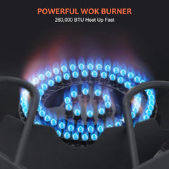 CAMPLUX 260,000 BTU output highlights rapid flame for searing and boiling.