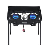 CAMPLUX double burner stove packaged for durable outdoor cooking on the go.