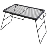 CAMPMAX folding campfire grill grate – open setup for versatile outdoor cooking.
