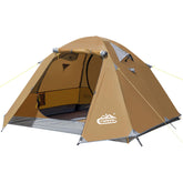 Camppal backpacking tent rainfly close-up highlighting weatherproof protection for wet conditions.