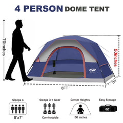 CAMPROS CP 4-person tent interior with large mesh windows for airy camping nights